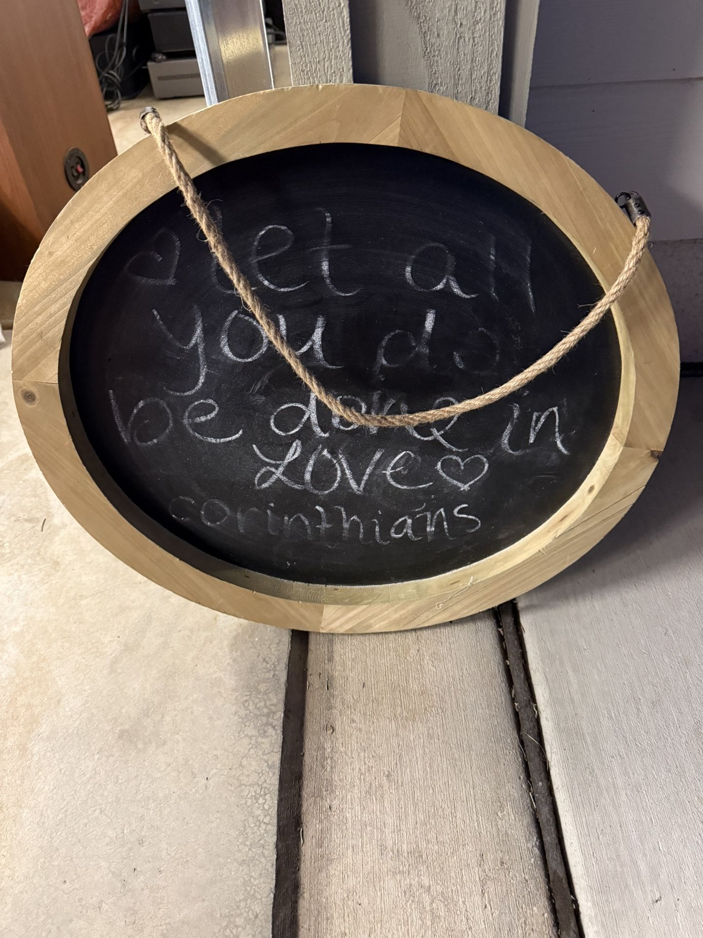 Hanging Decorative wooden chalk board.