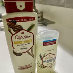  2xin1NEW! Old Spice Moisturize & Hydrate with Shea Butter Body Wash/Wilderness with Lavender Deodorant