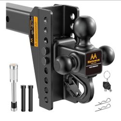 Adjustable Trailer Hitch -Drop Hitch Fit 2.5" Receiver-8" Drop/Rise
Tri Ball Mount with Hook (1-7/8'', 2'' & 2-5/16''), 15,000 LBS GTW Tow Hitch, 3 Ba
