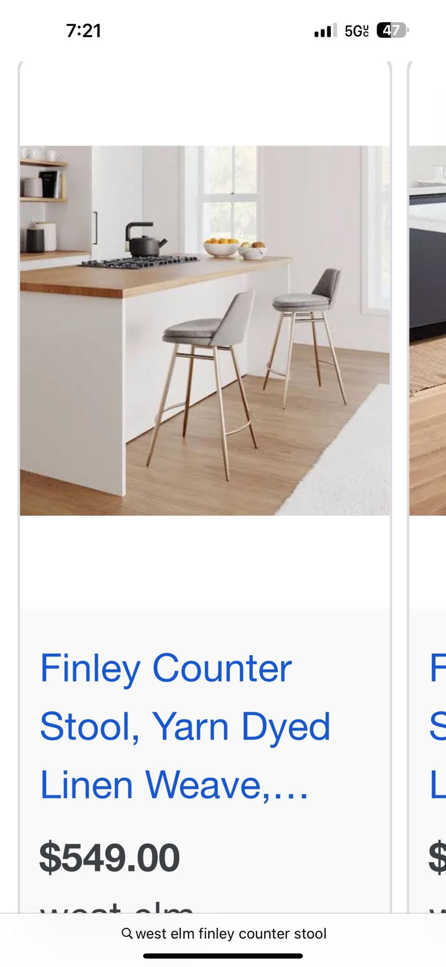 West Elm Finley Counter Stool Chairs (2)