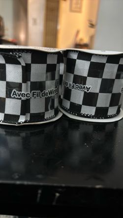 Black and White Checkered Wired Ribbon – 2 Rolls