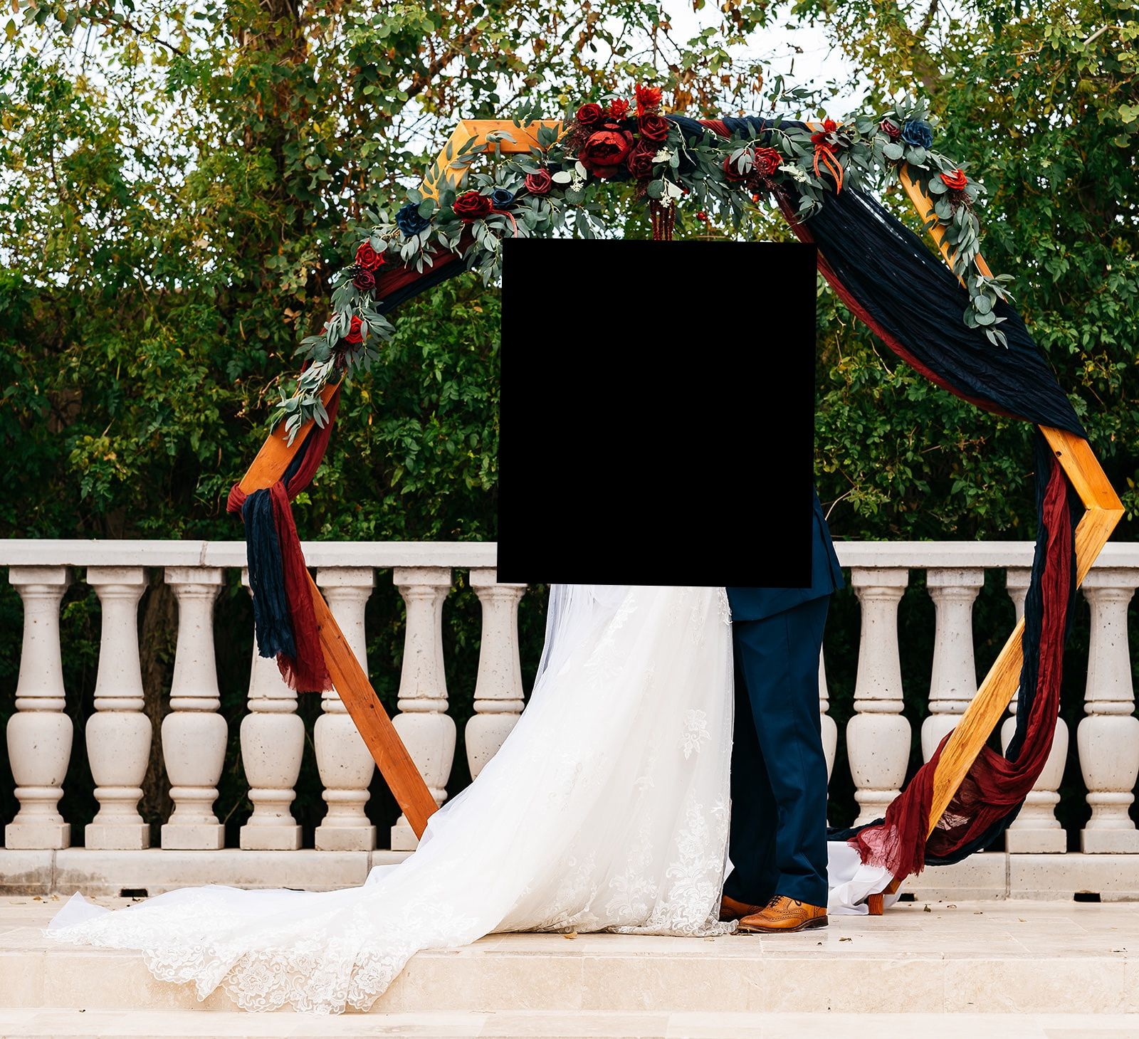 Burgundy And Navy Blue Wedding Decor, Cheese Cloths, Garlands, Two Mirrors, Fake Florals, Gold Frames