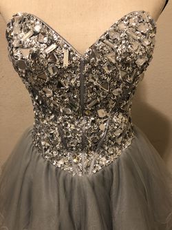 Silver Beaded Formal Dress (S) Thumbnail