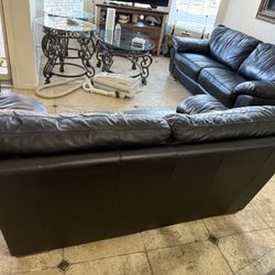 Real Black Leather La-Z-Boy Couch, Loveseat, And Chair