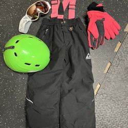 Girls Ski Gear Bibs XS Goggles Helmet 