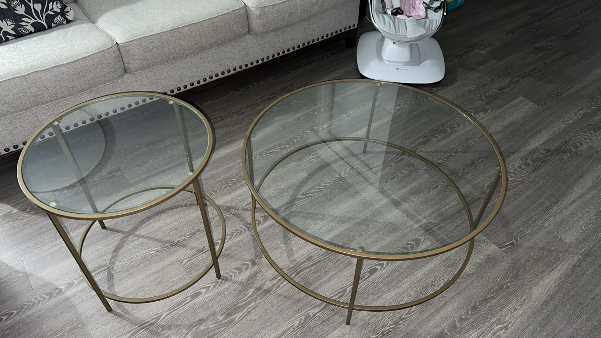 Gold Glass Round Coffee Table & Side Table