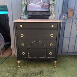 Antique Chest Of 4 Drawers Wood Dresser