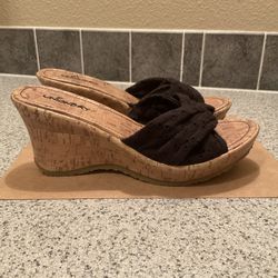 NEW! UNIONBAY black Cork Wedge Sandals 