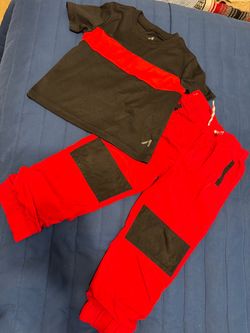 Red and Black Kids Jogger Pants with shirt