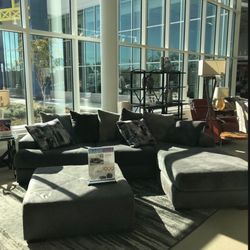 Sectional Sofa Couch, L -Shape Couch. Ottoman And Glass Top Included