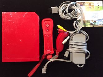 Nintendo Red Wii Console+1 Remote+1 Nunchuck+Wii Sport Game+Connections