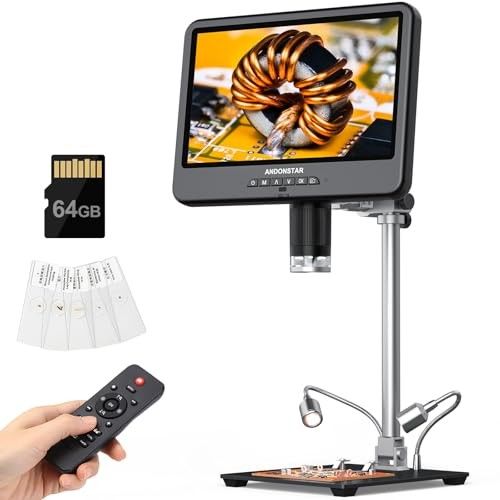 Andonstar 4K 30FPS Digital Microscope with 10.1#34 Screen, 3840P UHD Video Audio, Pro Boom Arm Stand for Soldering, Electronics Repair, Coin, AD208S-P