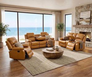Carmel leather fully reclining three piece couch set