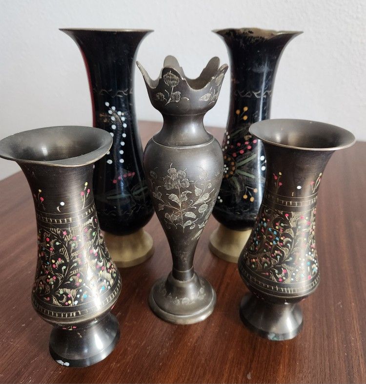 Vintage Brass Etched Vases