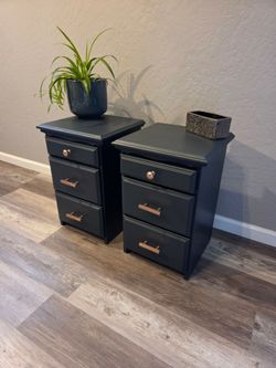 Nightstand Set - Gray/Blue - Rose Gold Hardware - Refinished