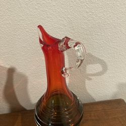 Vintage hand-blown ruby red art glass pitcher, or jug, 11” tall, excellent condition (No chips or cracks)