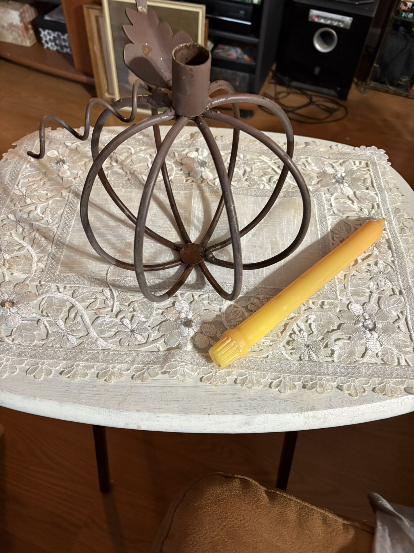 Wrought Iron Pumpkin Candle Holder & Candle
