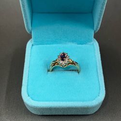 10K Yellow Gold Women’s Natural Diamond & Amethyst Ring Size 6