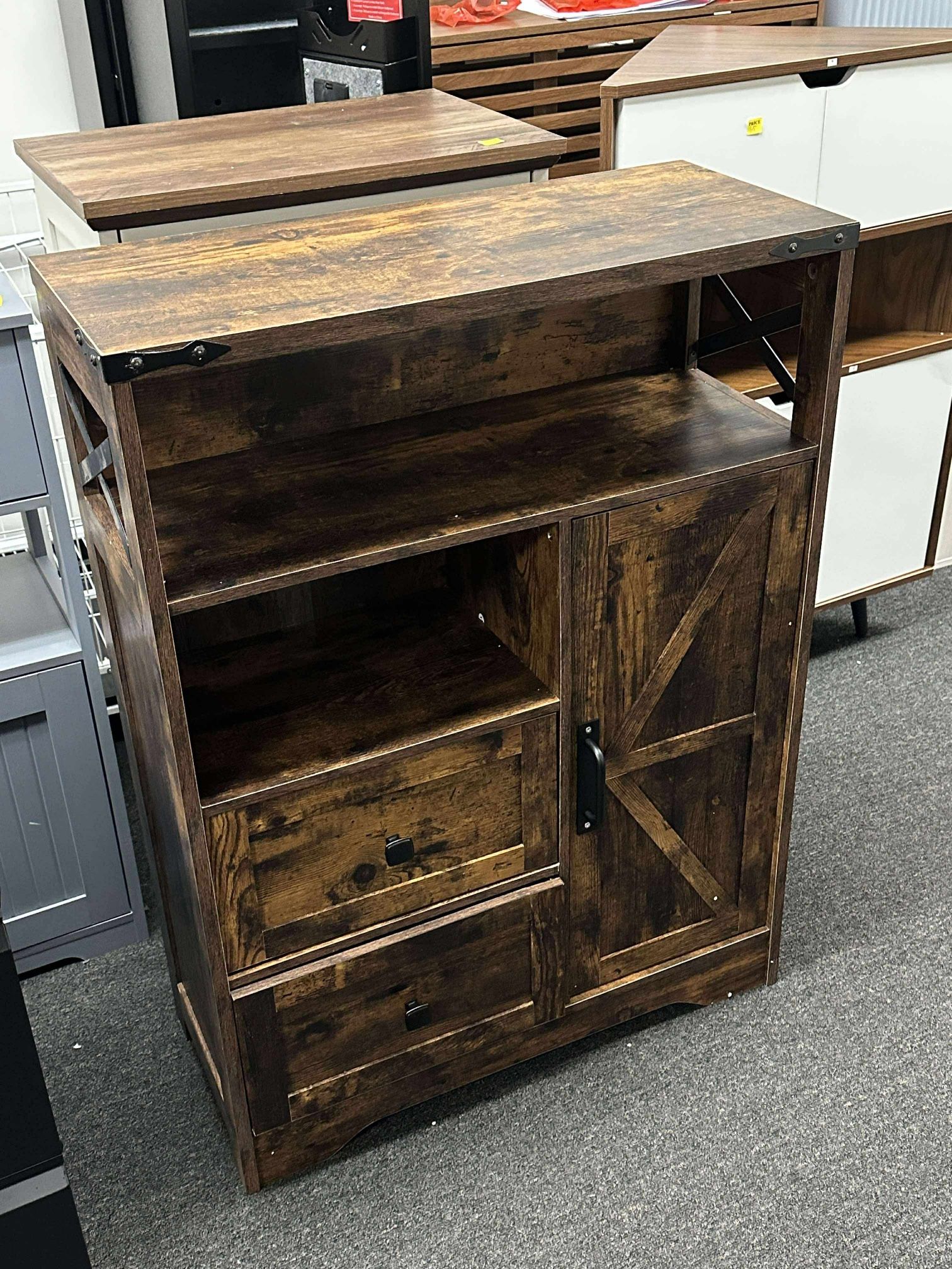 Farmhouse Storage Cabinet with 2 Drawers & Shelves