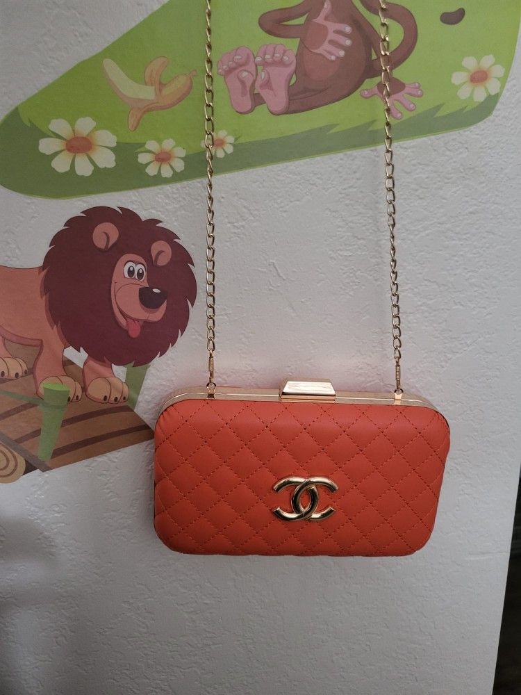 Women's Orange Shoulder Bag New W Chain