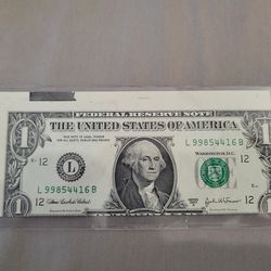 $1 Federal Reserve Note Error Misaligned Cut US