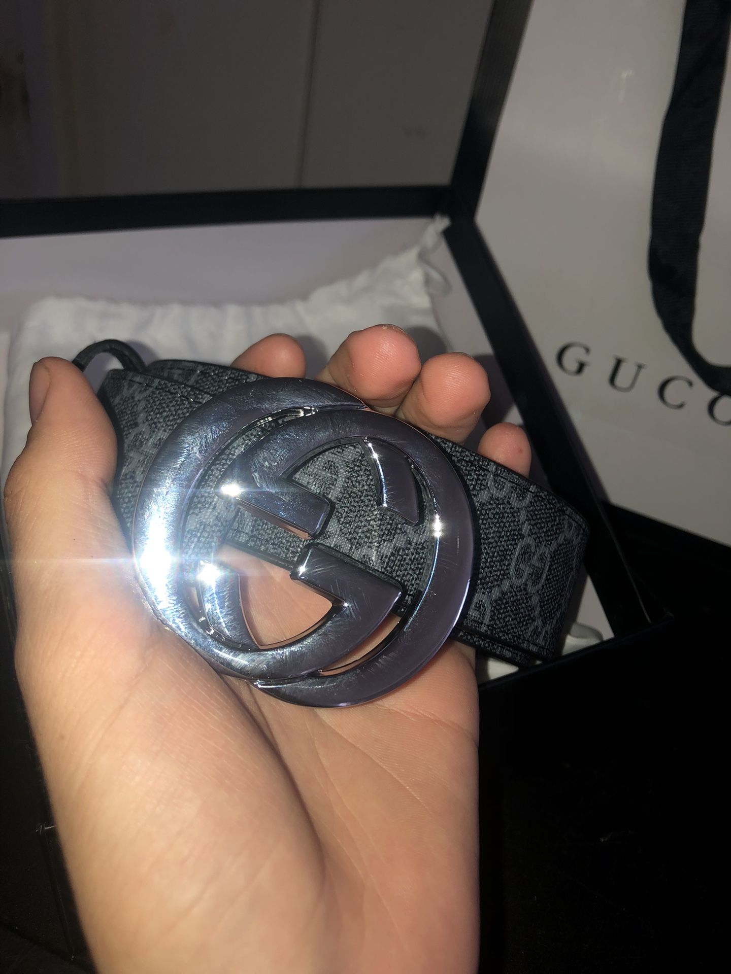Black and Grey Gucci Belt