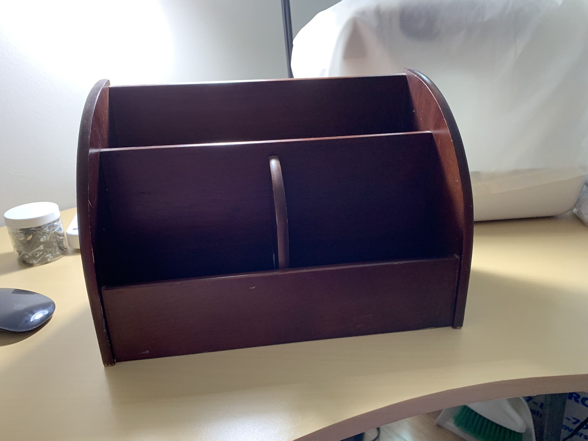 Medium Size Brown Wooden Desk Organizer