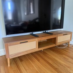 Brown Wood And Rattan TV Stand 