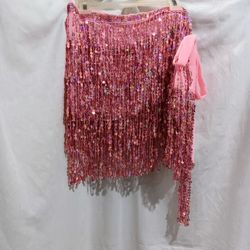 Ladies Halloween Costume Pink Sequin Fringed Mini Skirt