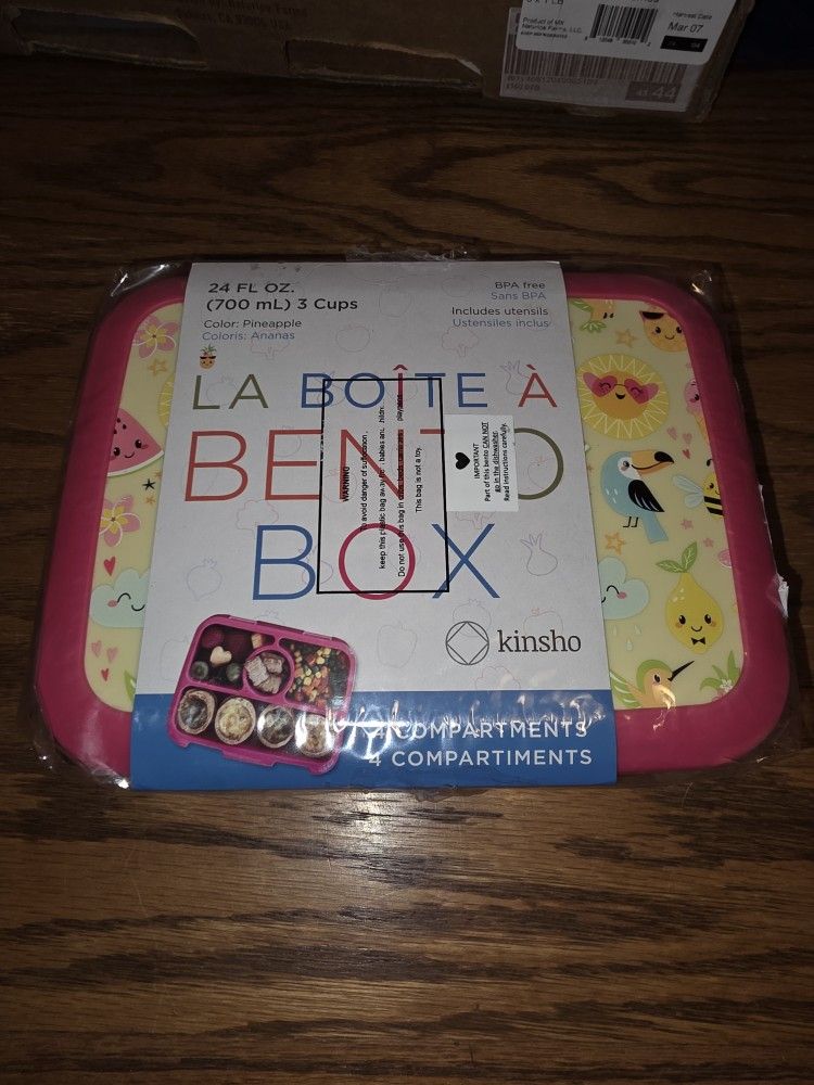 kinsho Bento Lunch Box for Kids Toddlers Girls, 4 Portion Sections Secure Lid