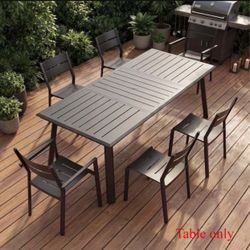 Z373-82.7 in. Aluminum Black Rectangular Outdoor Patio Dining Table with Umbrella Hole