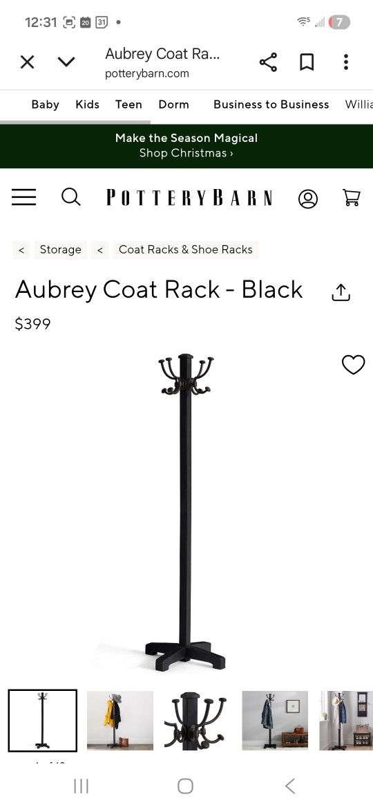 Pottery Barn Aubrey Coat Rack Black