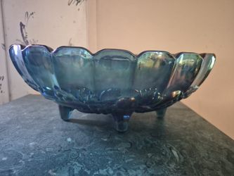 Blue Carnival Glass Fruit Bowl