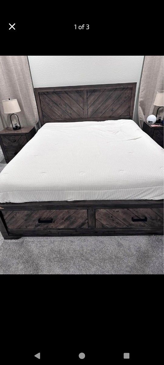 California King Bed Frame Real Wood With Drawers