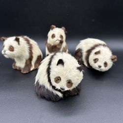 Vintage Rabbit Fur Panda Bear Brown Asian Figurines - Set of 4 - 3" to 4.75"