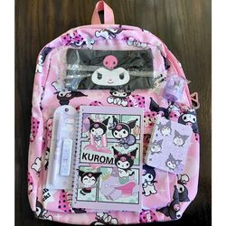 7 PCS Kuromi Large Backpack Matching Tote Stationary Items Bundle Brand New