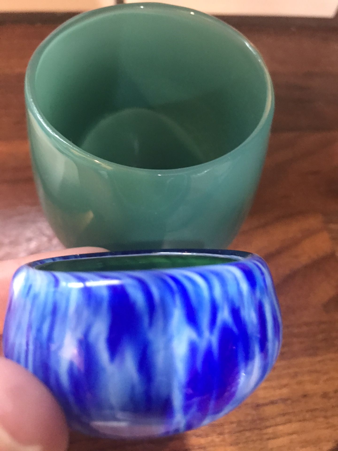 Glassybaby Aqua Verde turquoise green blue yellow hand blown glass votive candle holder🕯