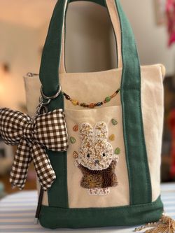 Canvas Tote Bag hand Beaded miffy Embroidery