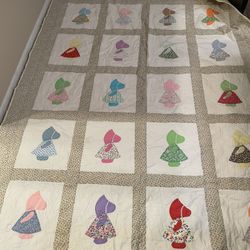 Vintage Handmade Sunbonnet Sue Quilt – Hand-Quilted Heirloom