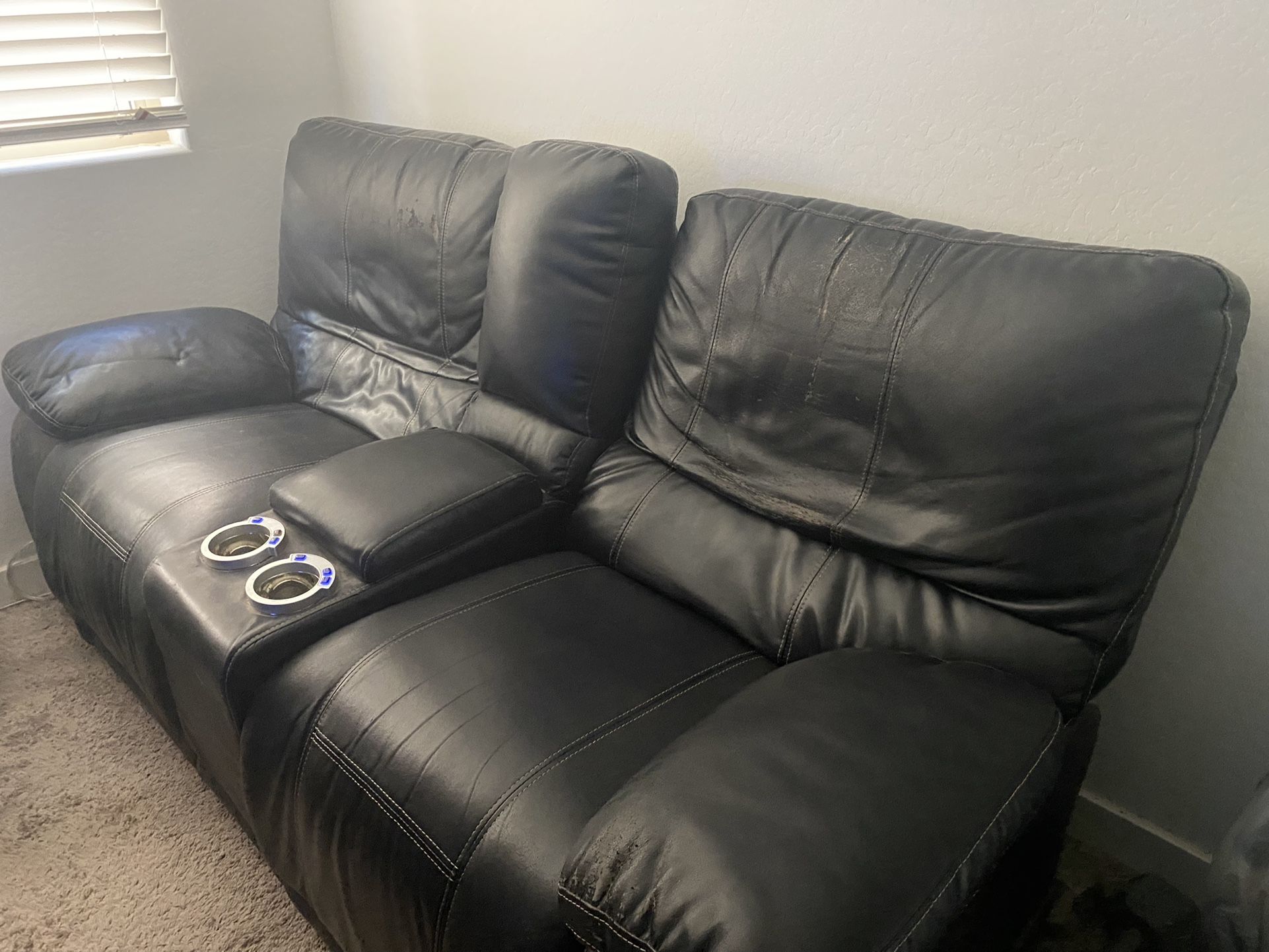 Black Leather Recliner Love Seat 