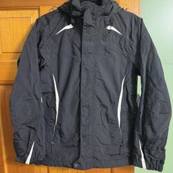 The North Face Women's Winter Black and White Rain Coat with Removable Hood