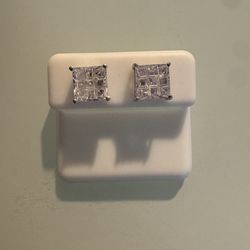 $40 AAA CZ Princess Cut Stud Earrings – Sterling Silver
