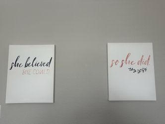 Motivational Wall Art Set – “She Believed She Could” & “So She Did” (20” x 16” Each)