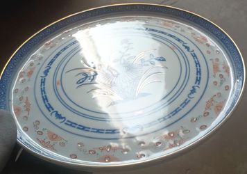1970 Chinese Hand Painted Rice Flower Platter