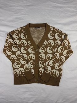 Nikkak Women's Size M YIN YANG Brown Bwithutton Cardigan Sweater EUC