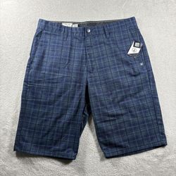 Y2K Volcom Vmonty Shorts Men’s 32 Plaid Blue Shorts Chino 10" Shorts NWT #8F