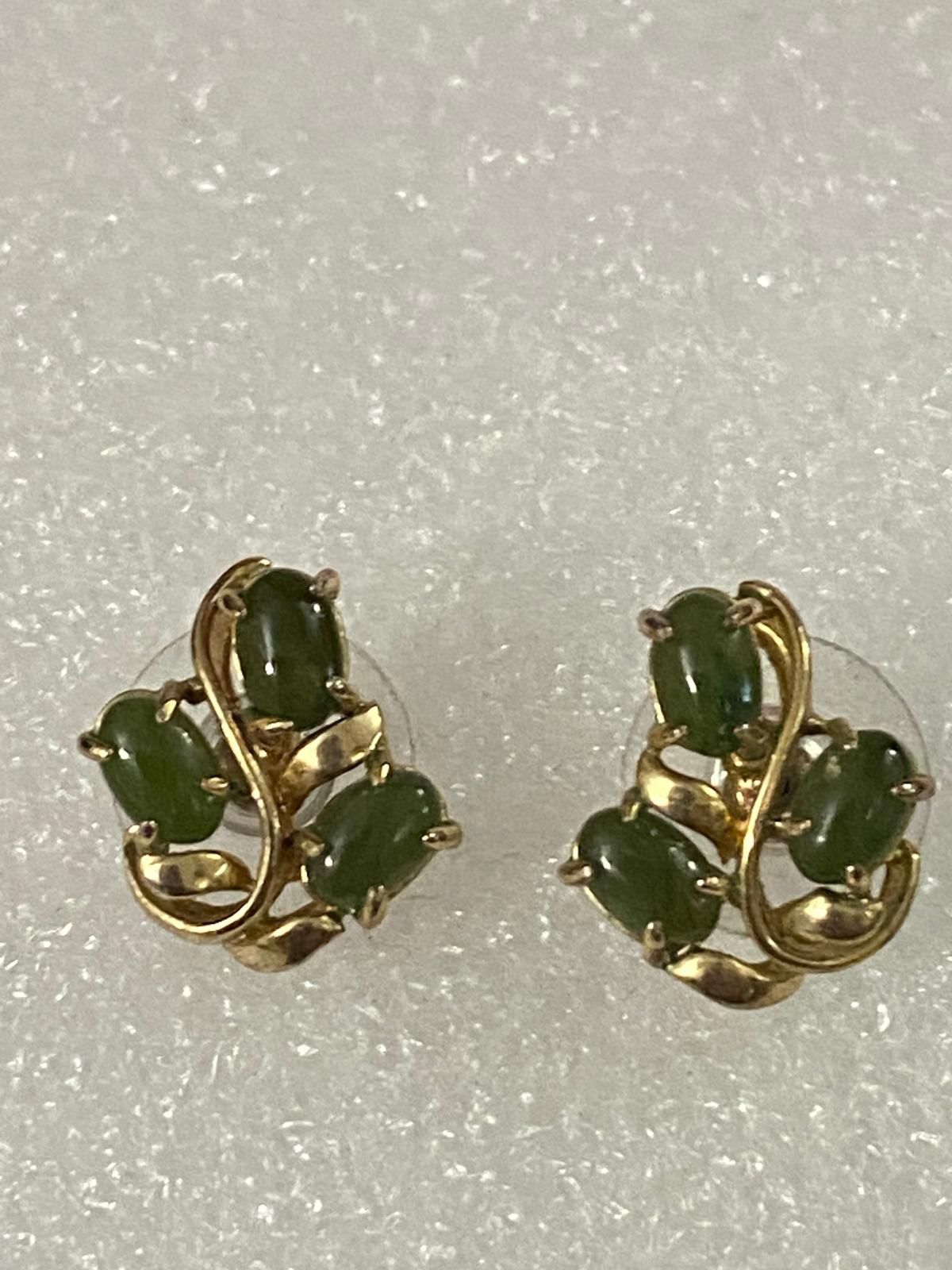 Aretes Gold Filled Piedra Jade Joyería Antigua 