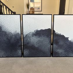 Set of 3 large Dots Abstract Framed Canvas Art. Each print is 24 x 36 inches
