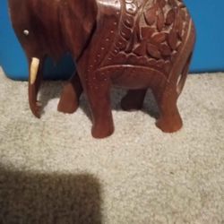 Vintage Wood Carved Elephant Statue 