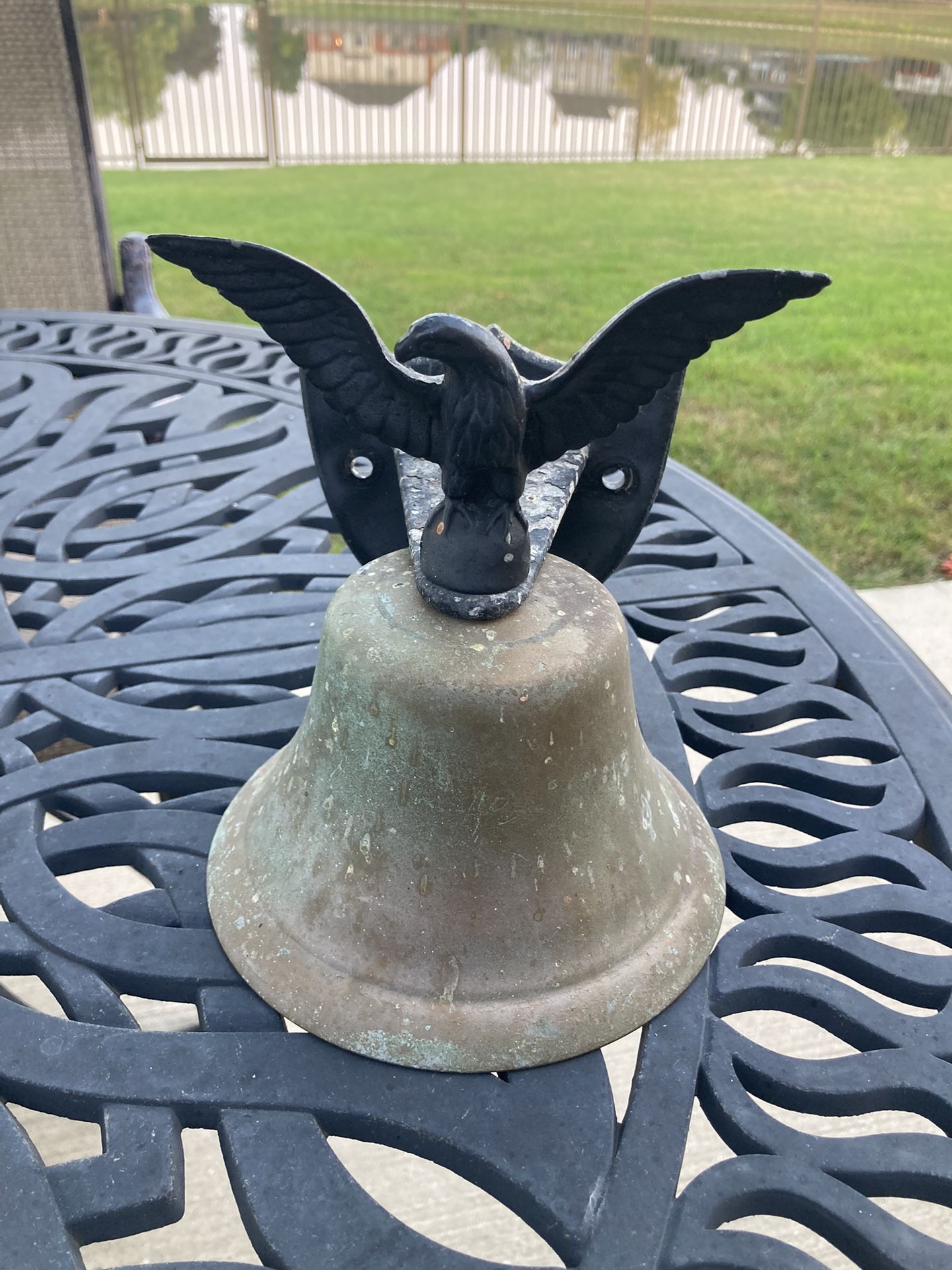 Vintage Brass Eagle With Shield Wall Mount Dinner Bell 6-3/4" Long